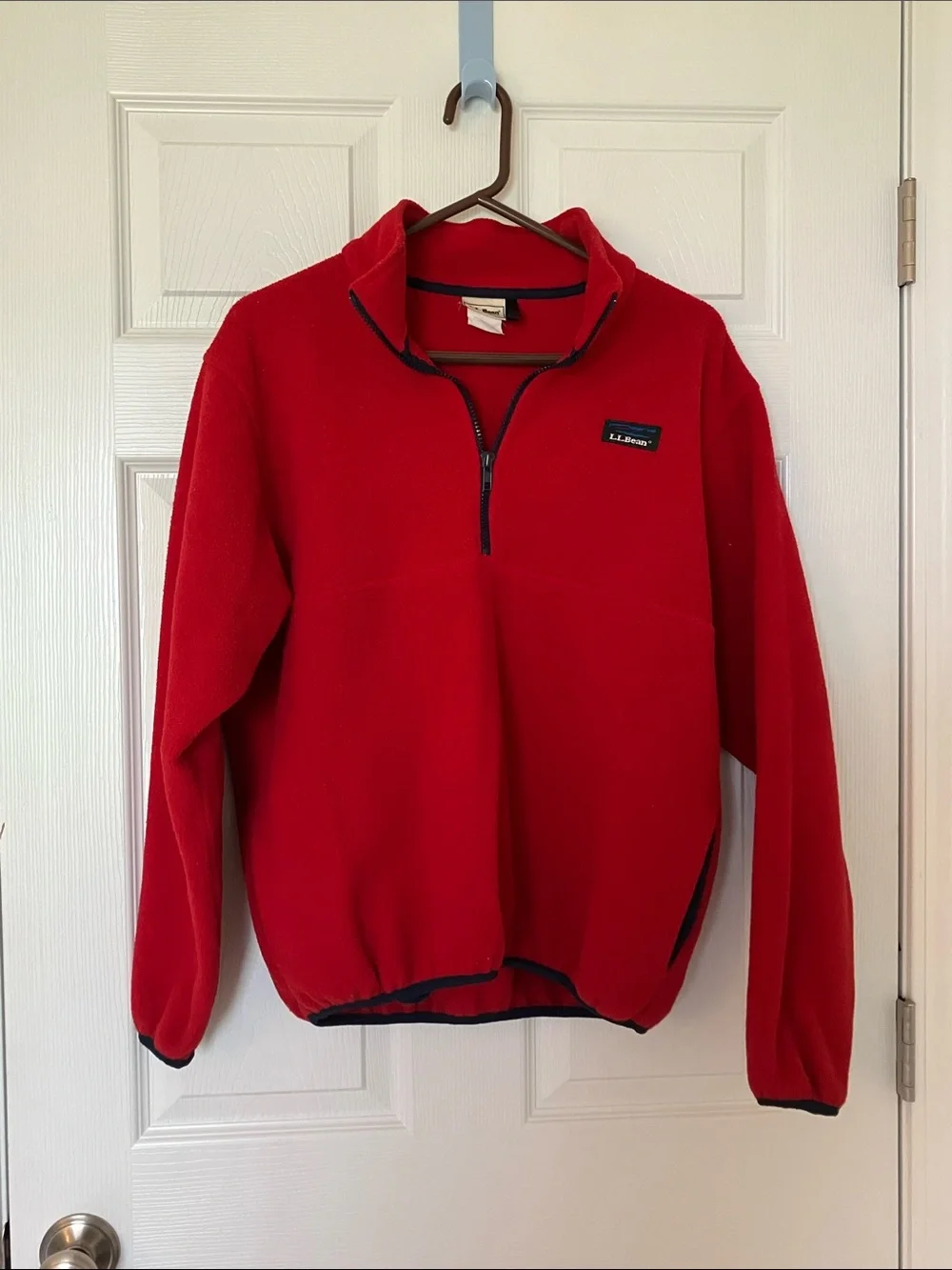 L.L. Bean Red Half-Zip Fleece Pullover with Navy Trim